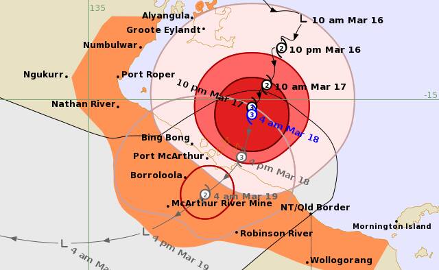 STC Megan could develop into a Cat 4 if the systems stays over water too long. Image by BOM. 