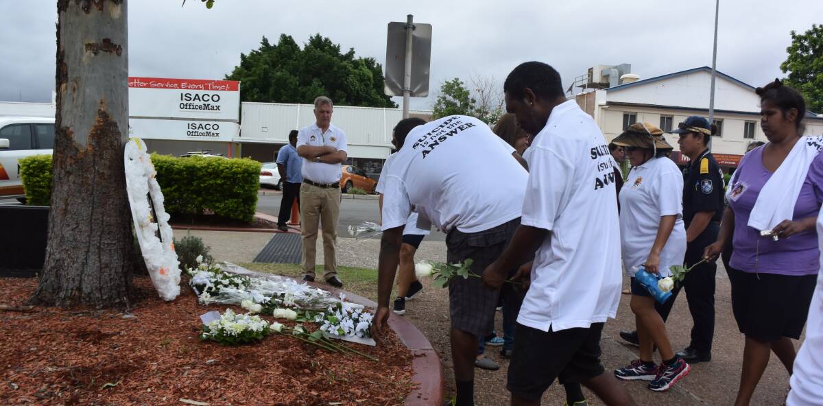 IMPACTED: In May, members of the Mount Isa community lay wreaths to remember lives lost through suicide. Photo: Danaella Wivell. 