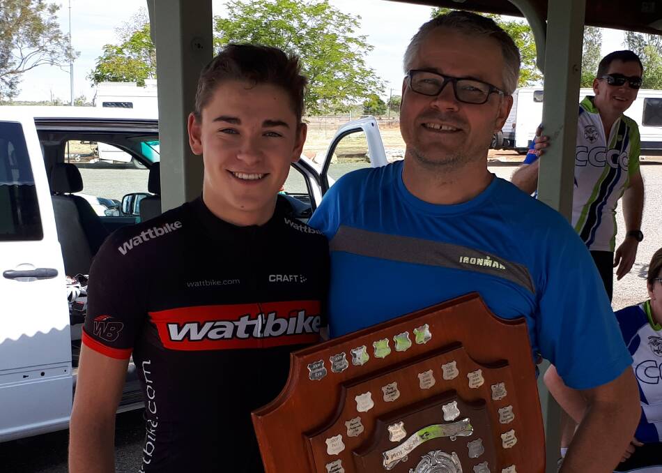 Thomas and Matt Norman with the Hartog Shield. Photo: Copper City Cycling Club. 