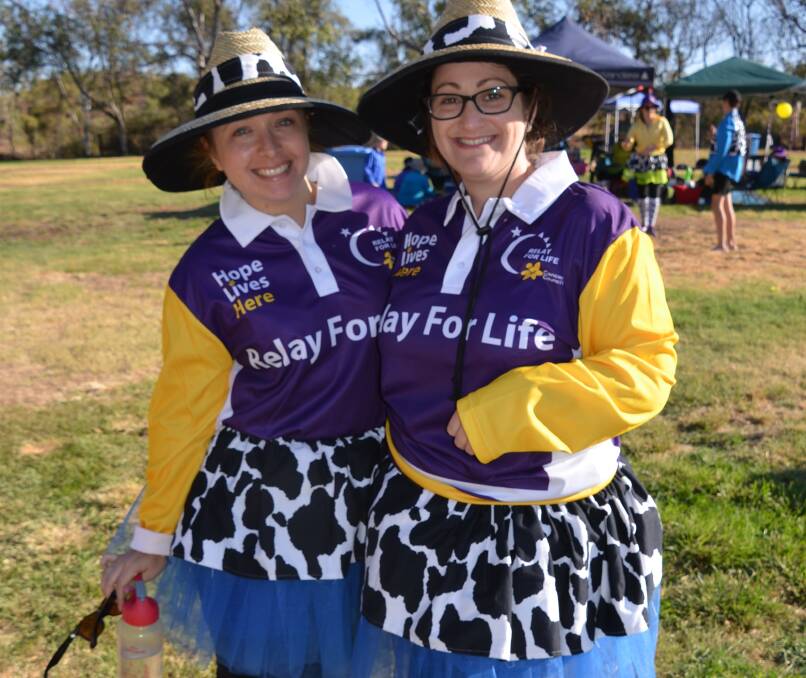 Alyse Marshall and Rebekah Cunningham dressed in their defining dairy cow pattern that marks Team Allsorts.