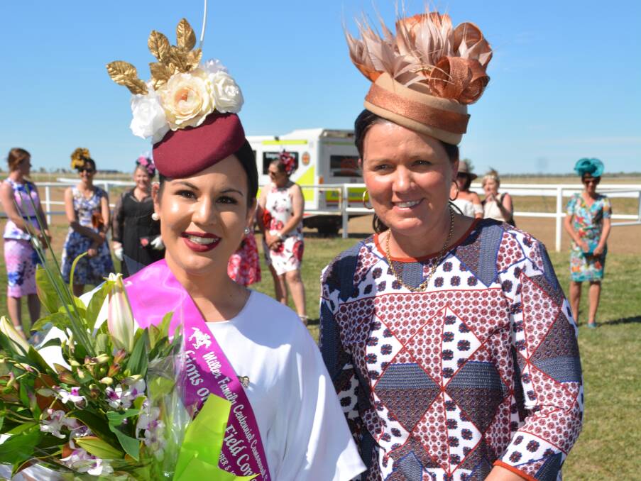 FASHIONABLE: Fashions on the Field best contemporary lady Ange Jalali, and best millinery Anne Webber. Photo: Chris Burns. 