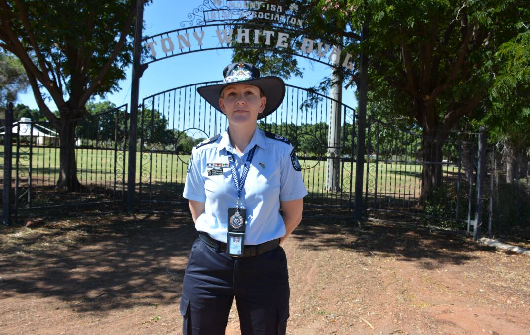 PREPARATION WORK: Mount Isa Police Station's officer-in-charge Senior Sergeant Renee Hanrahan inspects the site of One Night Stand, which is at the Irish Club's Tony White Oval. Photo: Chris Burns. 
