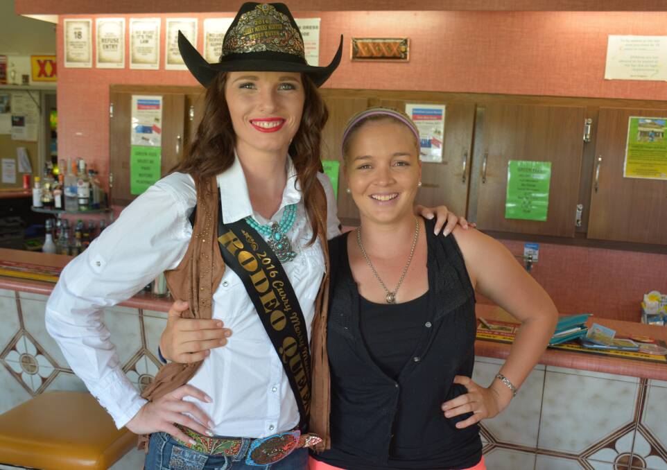 Cloncurry's Miss Rodeo Australia contestant Kate Taylor with the Curry Merry Muster Festival rodeo queen coordinator Janessa Bidgood. Photo: Chris Burns. 