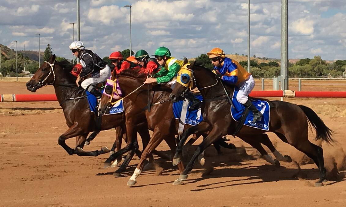 THEY'RE OFF: Horses leave the stalls at the start of Race 4 the Mount Isa Agricultural Show Society Cup Preview Open Handicap. Photo: Chris Burns.
