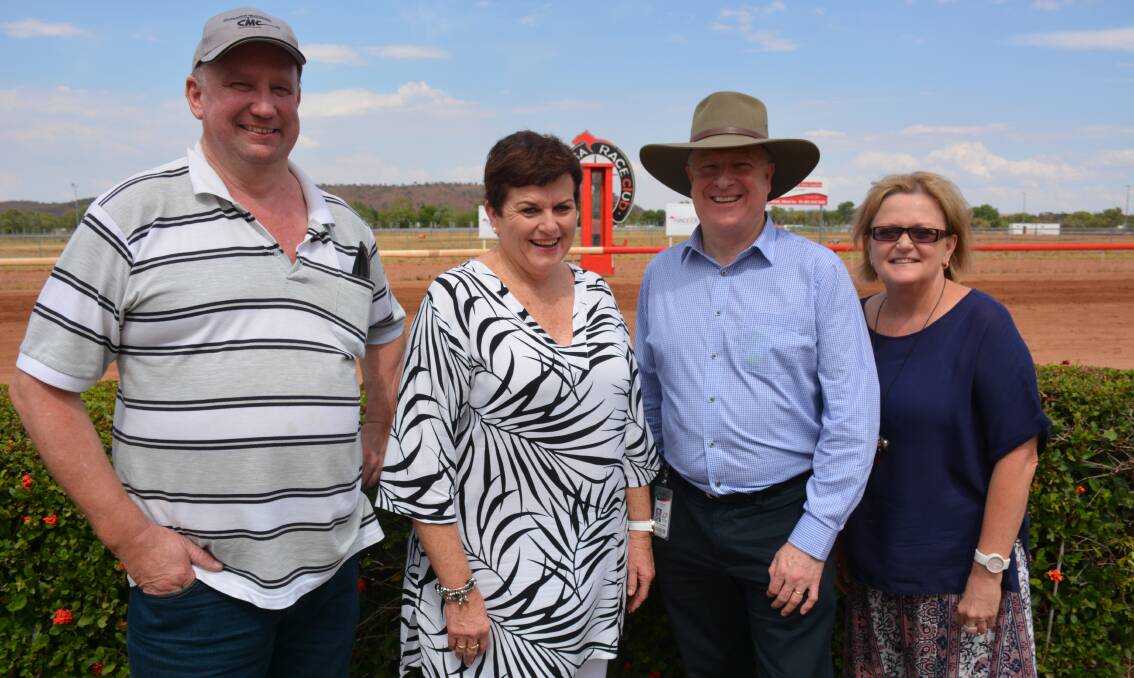 VOICE FOR NORTH WEST RACING: Mount Isa Race Club president Peter Inwood is on the Country Racing Advisory Board. He is pictured at the Christmas Races with the club's secretary Kerry Daly, the then Racing Queensland acting chief executive Ian Hall, and club vice-president Jeanny Johnson. Photo: Chris Burns. 