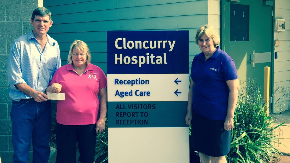 COMMUNITY SUPPORT: Cloncurry and District Race Club president Luke Daniels presents a cheque of the funds raised from last year's Derby Day and Rodeo, for Cloncurry Hospital Auxiliary members Marie Walduck and Lesley Laffey. Photo: Cloncurry & District Race Club. 