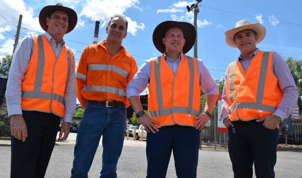 Minister for Mines, and State Development, Anthony Lynham, Glencore's chief operating officer for Copper Assets Australia, treasurer Curtis Pitt, and Mount Isa MP Rob Katter. Photo: Chris Burns. 