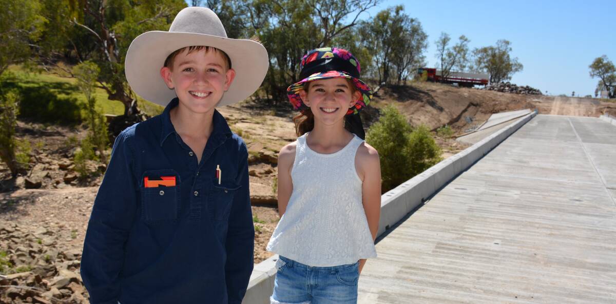 EXCITED: Richard, 11, and Lilly Keats, 10, at the opening of the new Punchbowl Bridge. Photo: Chris Burns. 