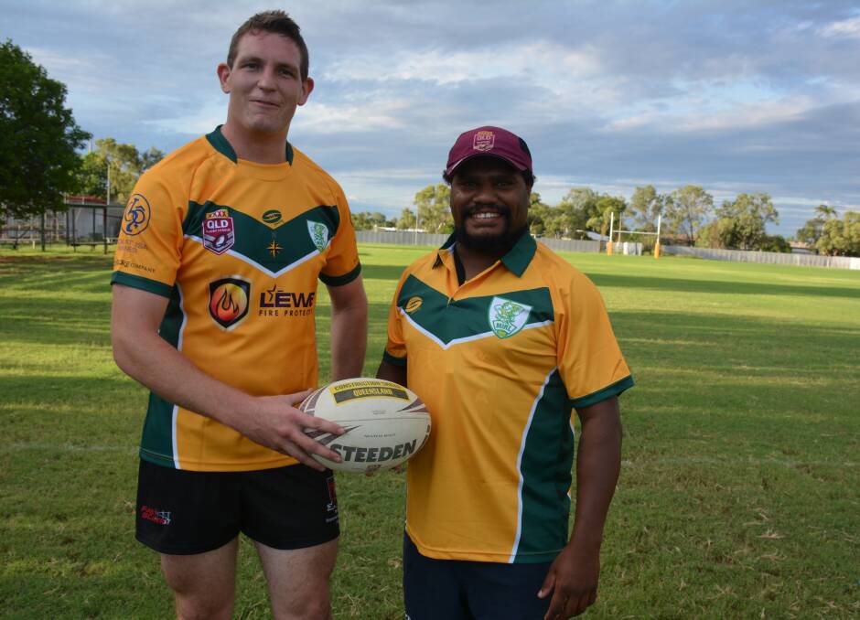 Warm-up: Player Alex Weller and coach Nelson Dotoi at the last training session on Wednesday before the Miners leave for Alice Springs. Photo: Chris Burns. 