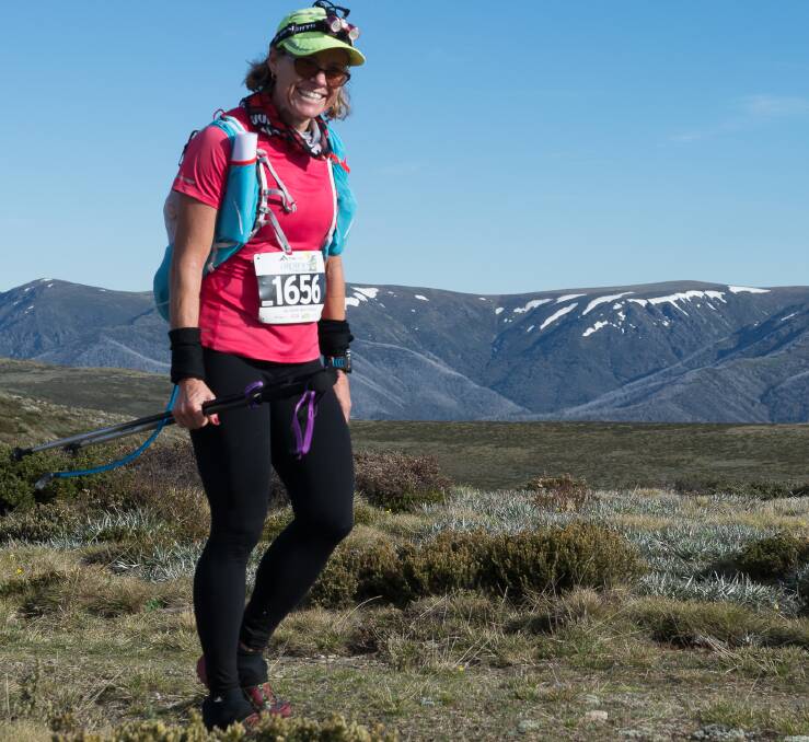 ALPINE CHALLENGE: Mount Isa's Alison Whitehead in the 100 mile distance, with Victoria's highest mountain Mt Bogong in the background. 
