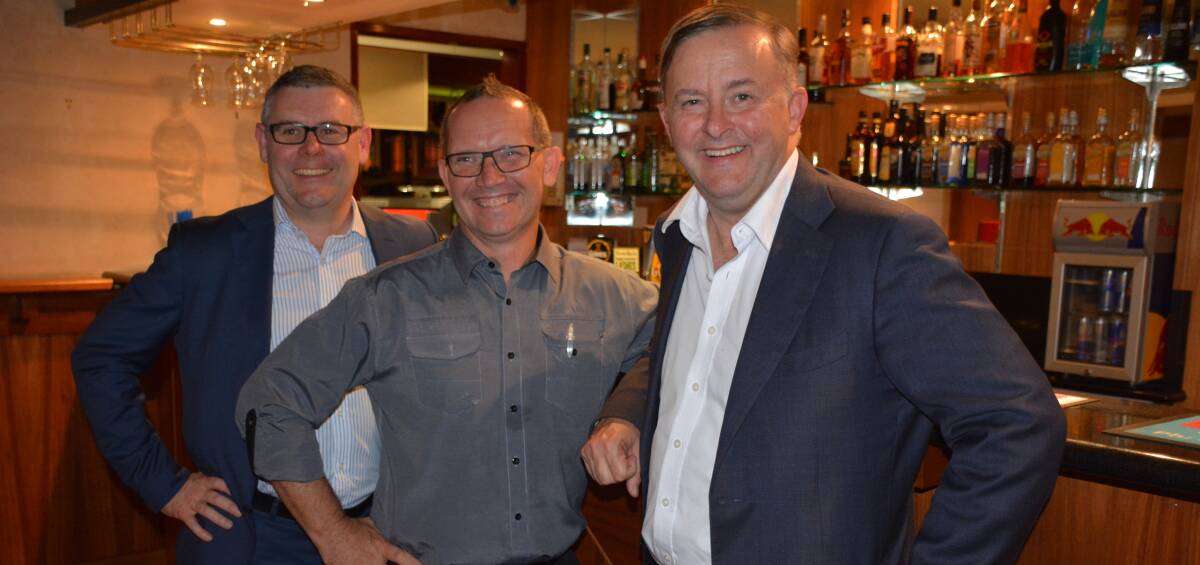 AT THE BAR: Labor's Qld Senator-elect Murray Watt, Kennedy's candidate Norm Jacobsen, and former Deputy Prime Minister Anthony Albanese. Photo: Chris Burns. 