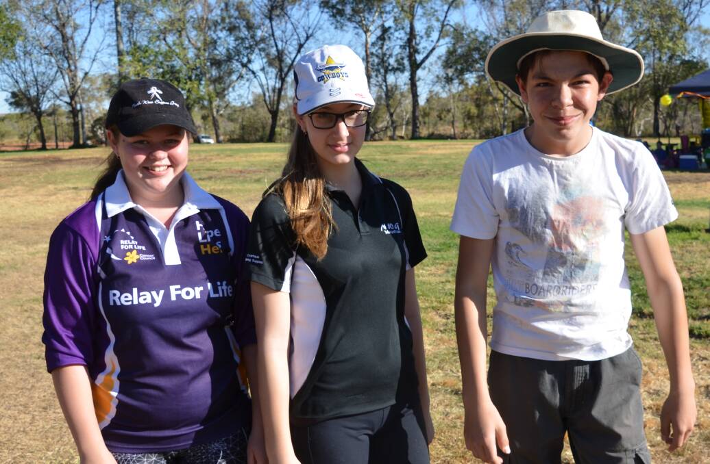 Jessica Booth, Sophia Mileska and Daniel Katona walk around Tony White Oval on Saturday afternoon. 