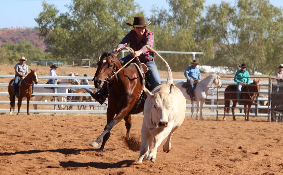 COMPETITIVE FIELD: Sophie Cannon on Savanah in round one of the Maiden Draft at the Mount Isa campdraft held this year. Photo: Samantha Walton.  