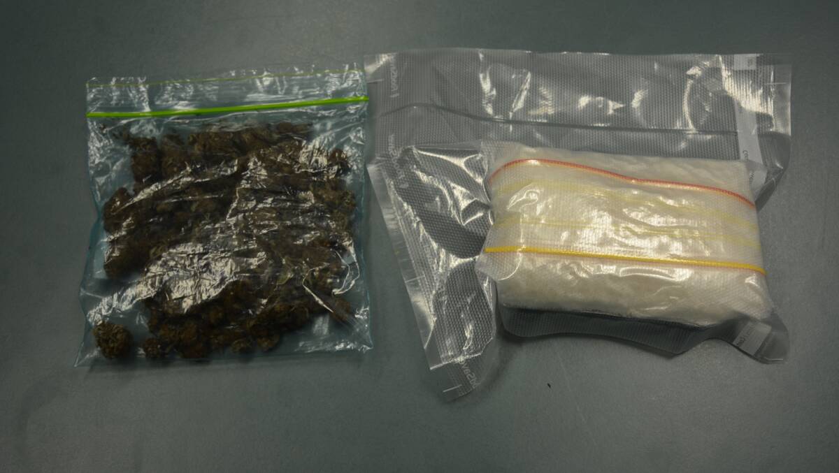 The cannabis and Ice-Amphetamine alleged to have been found in the carry bag. Photo: Chris Burns.  