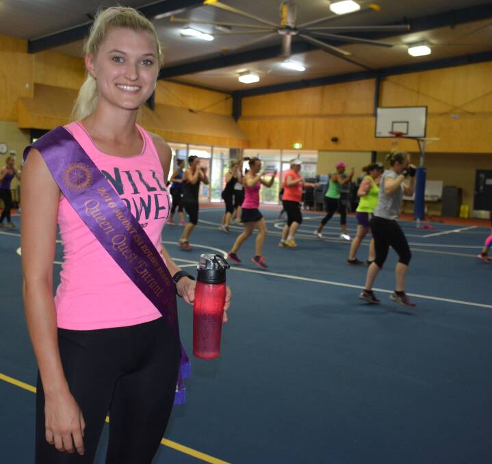 Charity workout: Queen Quest entrant Chelsea Beckmann takes a quick breather during her bootcamp in the Saint Joseph's Primary School hall. "This space is beautiful," she said.