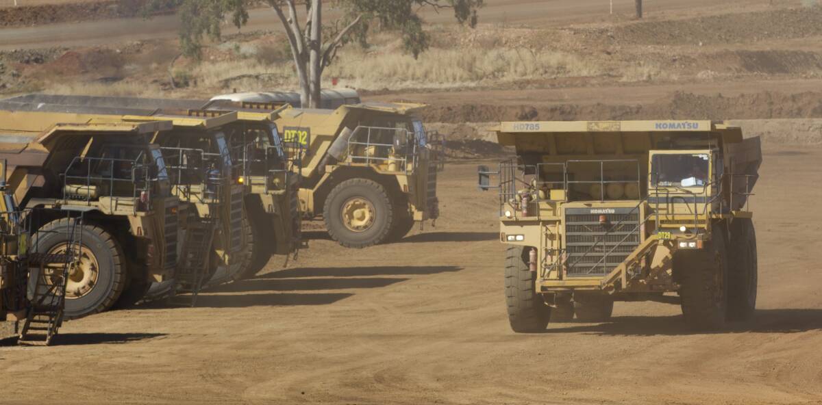 The collection of dump trucks based the Rocklands mine site. Photo: Kate Glover.