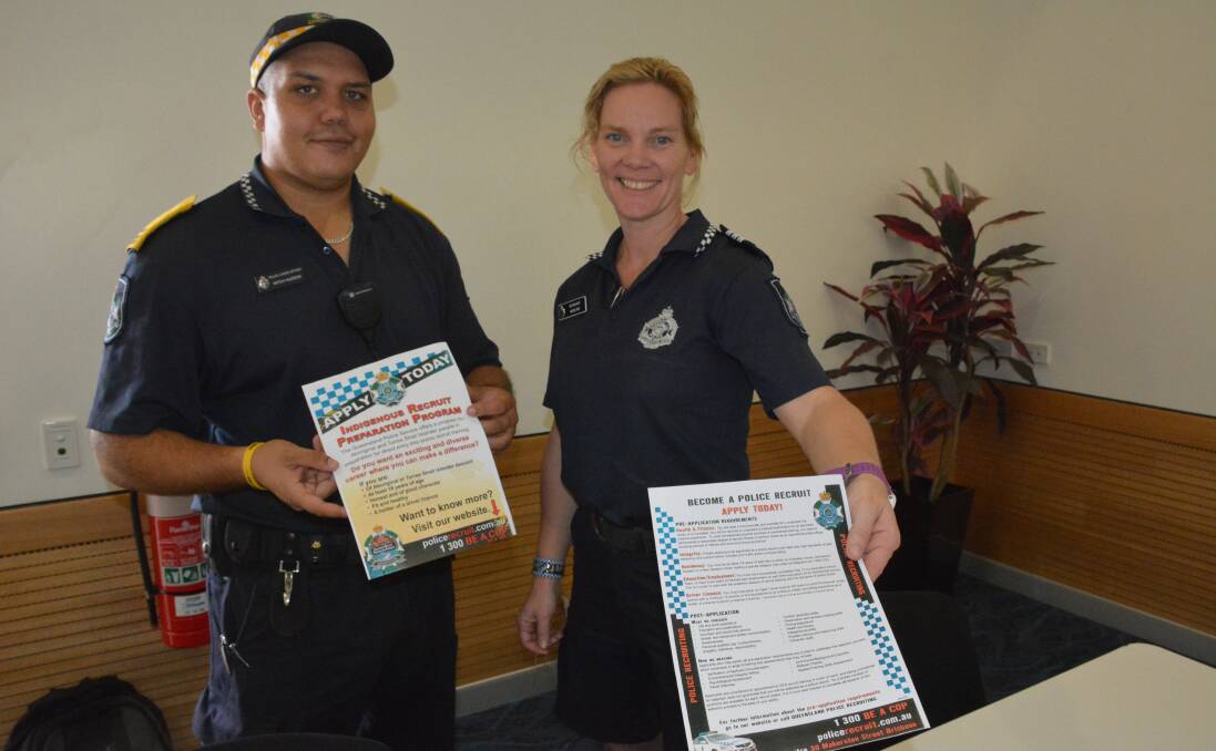 Police liaison officer Mitch Hudson and Sergeant Heidi Rix offer information on police recruitment programs. 