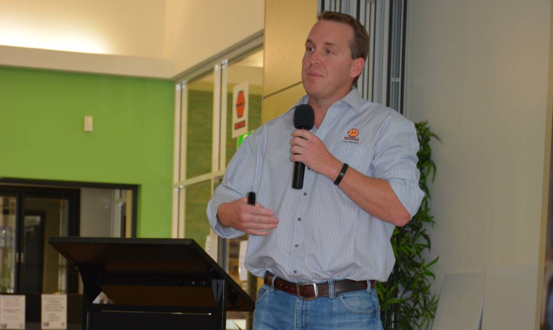 Mount Isa Mines' new chief operating officer Matt O'Neill, who is pictured speaking at a community consultation meeting in Cloncurry. Photo: Chris Burns. 