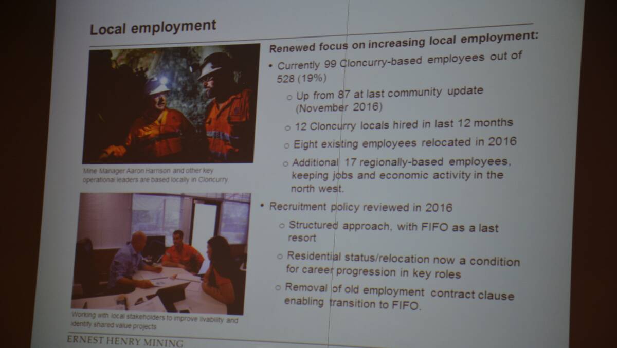 An information slide about employment at the community information session. 