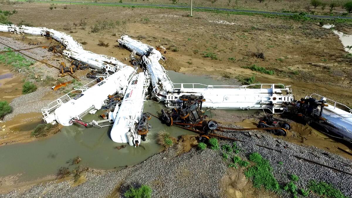 An overview of the derailment 20 kilometres east of Julia Creek. Photo: Queensland Police Service. 