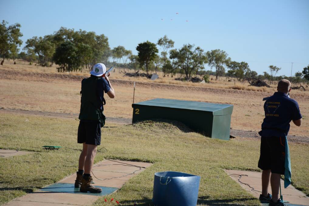 AIMING: Shooting during the Cloncurry Clay Target Club. 