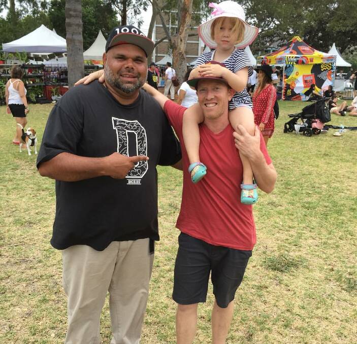 MEETING FAMILIAR FACES: Joseph Dargan meets hip hop MC and producer Urthboy at Yabun Festival in Sydney. Mr Dargan performed at the festival. 