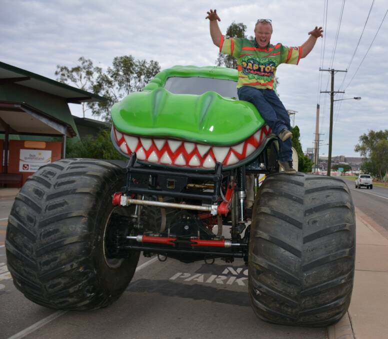 WE'RE HERE: Monster Events organiser Rusty Bell says hello to Mount Isa in style. The show has never toured here.  Photo: Chris Burns. 