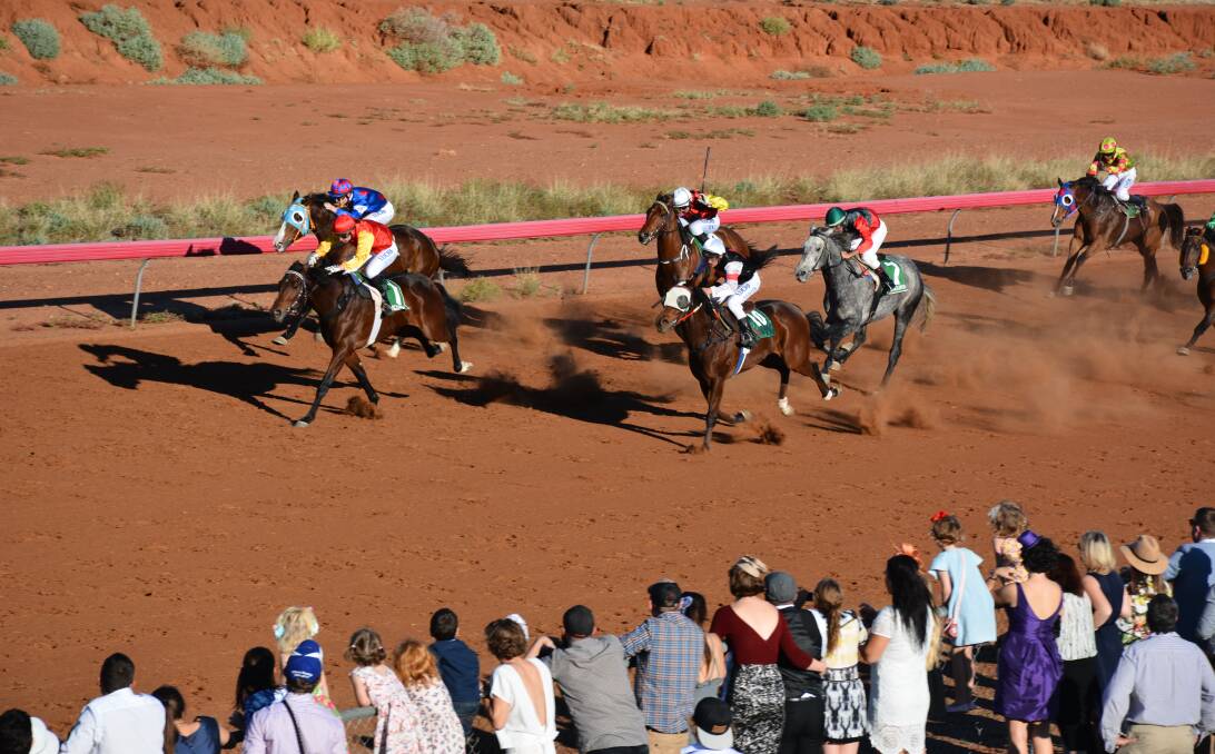 FINAL RACE: The fifth race of the Cloncurry Winter Races was the Sparrow Harrison Snr Memorial. Tamara Tincknell rides Larabee to victory. Photo: Chris Burns. 