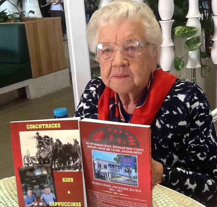 Joy Baillie nee Hickmott with her soon to be released book Coachtracks, Kids & Cappuccinos which reflects on her life well lived in Richmond from 1934 to 1979.