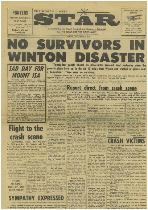The front page of the North West Star the day after the crash.