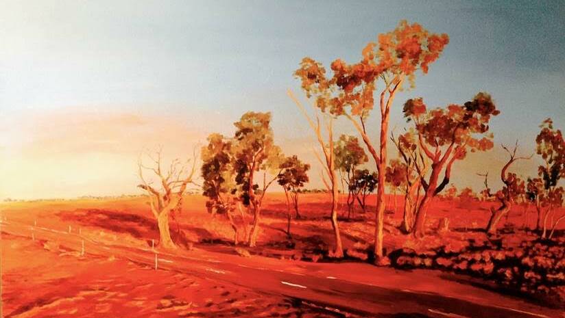 Western Queensland is a familiar scene for Qantas pilot Kate Fraser - this is a scene between Longreach and Ilfracombe she has painted.