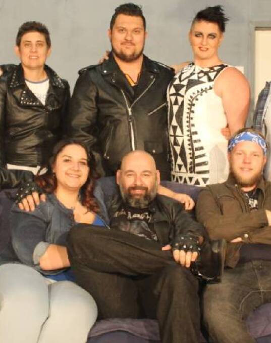 ALL DECKED OUT: The cast of Othello donned their denim and leather to get into character for the bikie gang play. Photo: MITS 