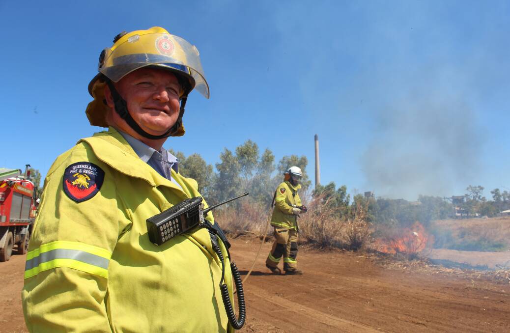 HOT STUFF: Captain Gordon Graham leading back-burns along the Leichhardt Riverbed on Sunday in response to an abandoned campfire. Picture: ANDREA CROTHERS. 