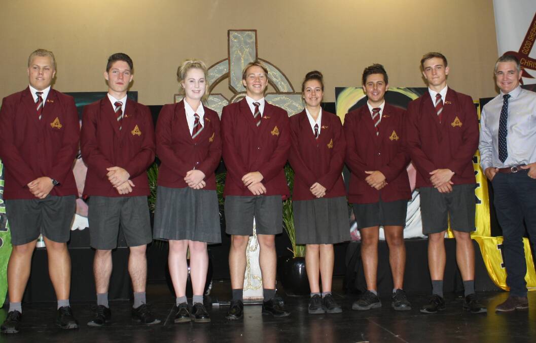 FUTURE LEADERS: Year 12 Student Leaders Jayden Philp, Kody Donnelly, Jemma Russell, Jasper McLoughlin, Sarah Arsenich, Robert Pittis, Louis Hutchinson, with MP Robbie Katter. Photo: Esther MacIntyre