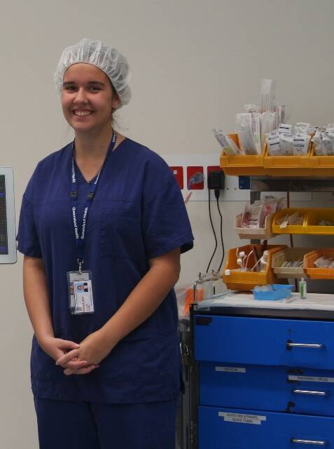 Good Shepherd student, Chayley Maschina is gowned up for an operation in theatre.