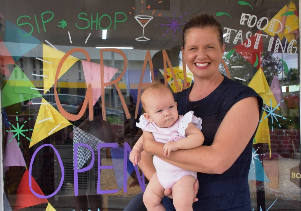 GRAND OPENING: Lauren Payne and baby Harriet are excited to welcome you to the opening of new store Johnnycake Road at the old Bella Duck site on Miles Street, Saturday (today) from 9am. Photo: Esther MacIntyre 