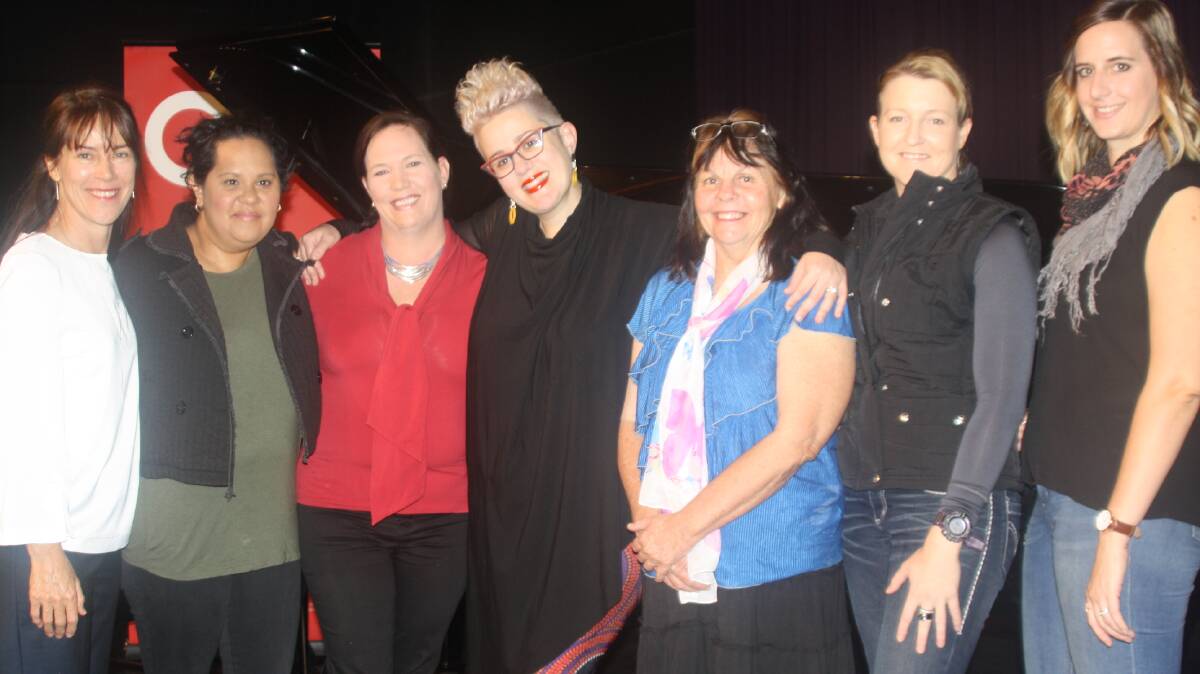 WOMEN IN MUSIC: Leigh Carriage, Megan Sarmardin, Lenita Woodsbey, Katie Noonan, Julie Collins, Cath Purcell, Bianca Lugo. Photo: Esther MacIntyre