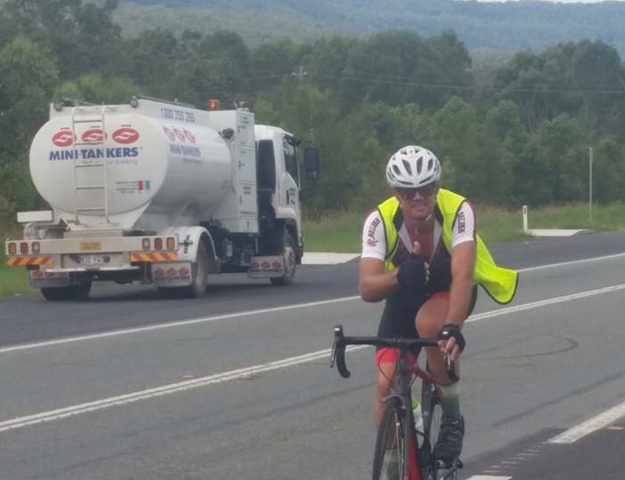 FITNESS FREAK: Doug is cycling the final leg of each day's journey to make up time needed to get to each town for a sleep. Photo: supplied