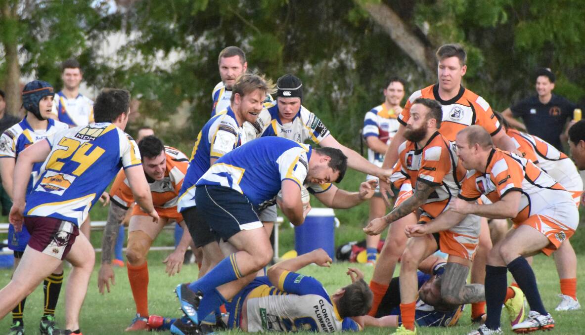 Cloncurry pushed through some fierce tackles form Warrigals to win their first game of the 2017 season, 17-12. Photo: Esther MacIntyre