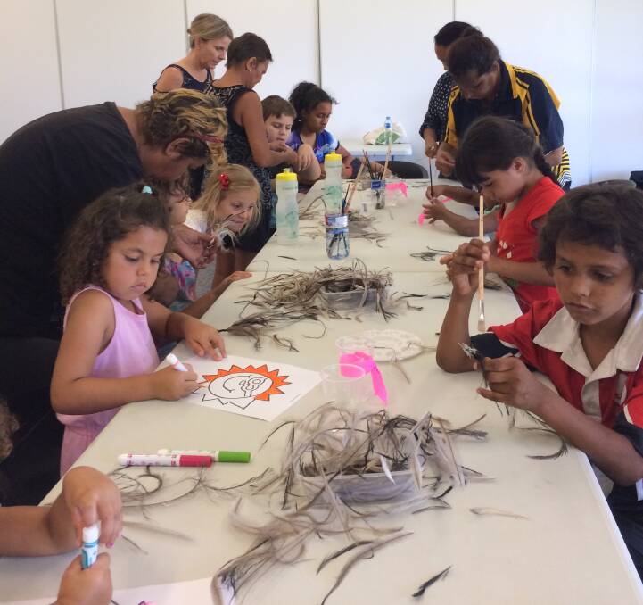 KALKADOON KIDS: Costume making was one of the workshops in the recent Cultural Reconnection School Holiday Program, run by Native Title Aboriginal Corporation's (NTAC) Cultural Initiatives Division. Photo: supplied.