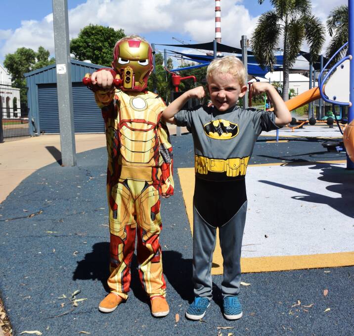 HEROES: 5-year-old Iron Man, Nicolaas Bowden with 4-year-old brother Matthew, AKA Batman. Photo: Esther MacIntyre