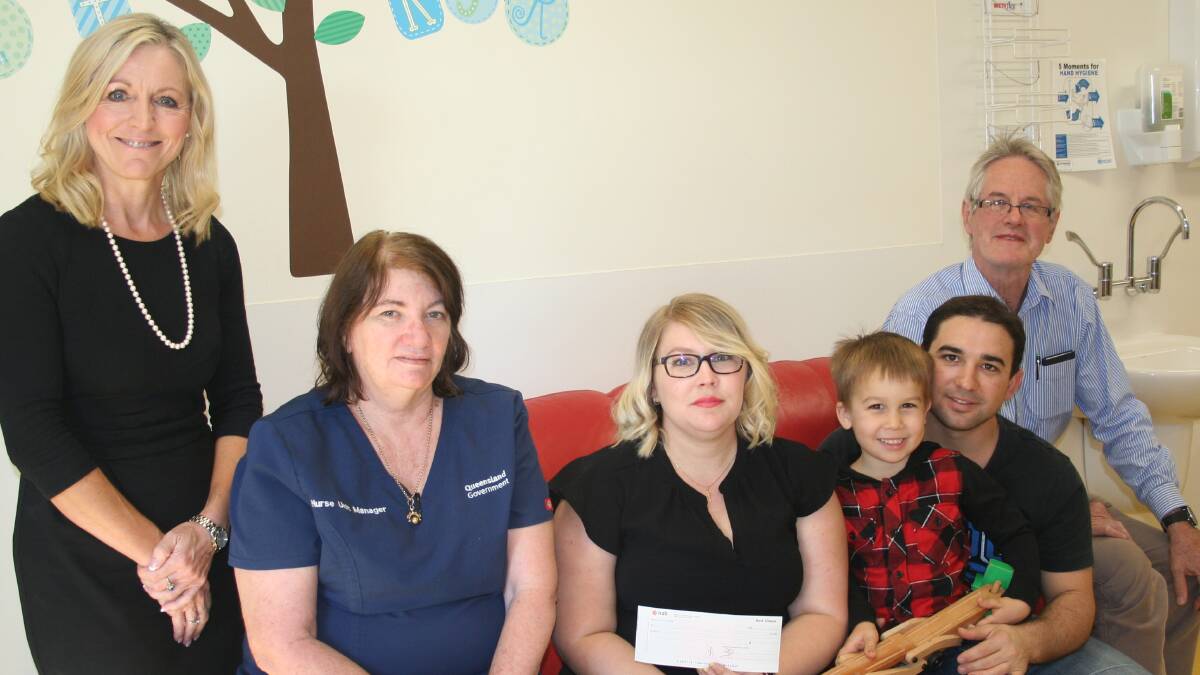 IN MEMORY: NWHHS Chief Executive Lisa Davies Jones, Nurse Unit Manager Sue Ryan, Carla, Ashdon and Anthony Busuttil, and Director of Paediatrics, Dr Mark Patrick at the presentation of the cheque for the Children’s Ward. Photo: supplied