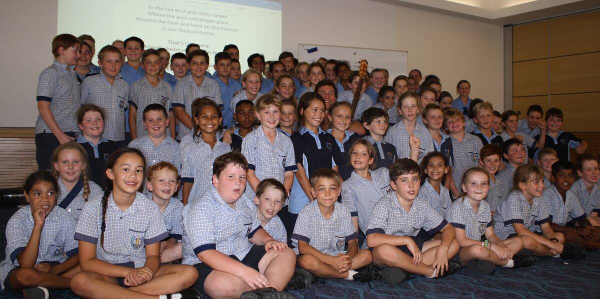 YOUNG SONGWRITERS: Students from St Joseph's Catholic School in Cloncurry at a writing workshop with musician Josh Arnold. Photo: Esther MacIntyre