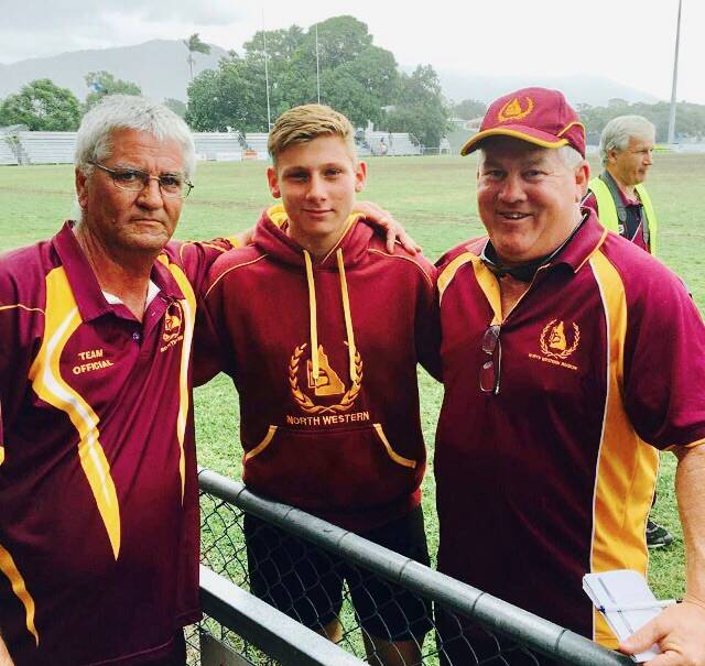 Trainer Chris Waters with star player Ethan Roberts and coach Dave Kerrigan. Photo: supplied