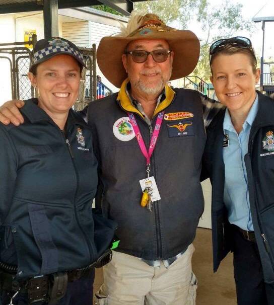 Constable Carly Leask and Sergeant Cath Purcell were excited to meet John Williamson at Barkly Highway State School.