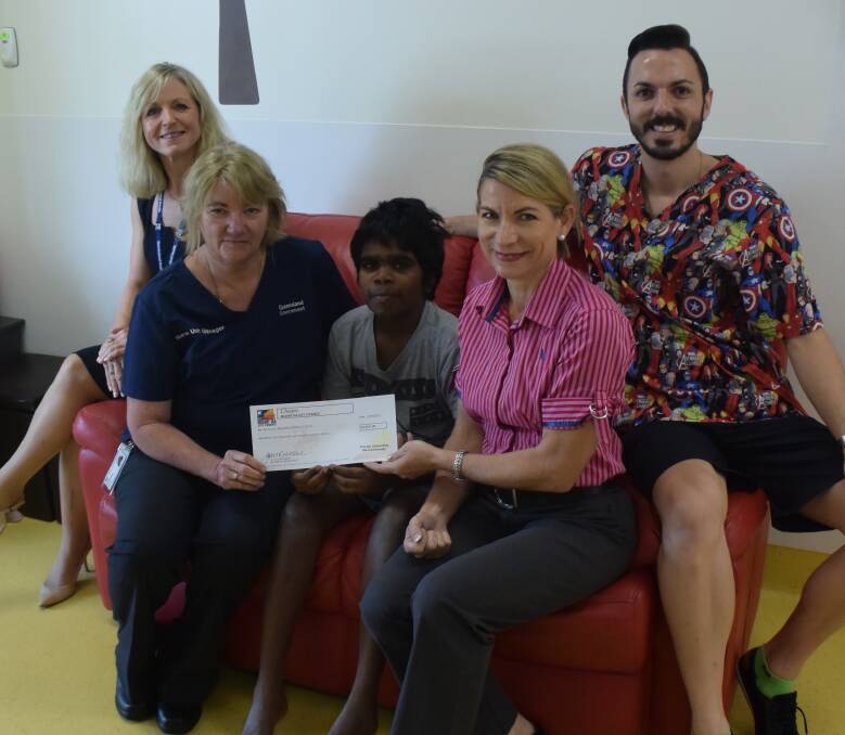 BIG CHEQUE: North West Hospital and Health Service CE Lisa Davies Jones, Children's Ward Nurse Unit Manager Sue Ryan, patient Adrian Nero (12), Mayor Joyce McCulloch and Clinical Nurse Nathan Parrish. Photo: Esther MacIntyre