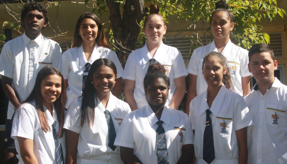 Year 12 Indigenous students at Spinifex State School's Sorry Day parade. Photo: Esther MacIntyre