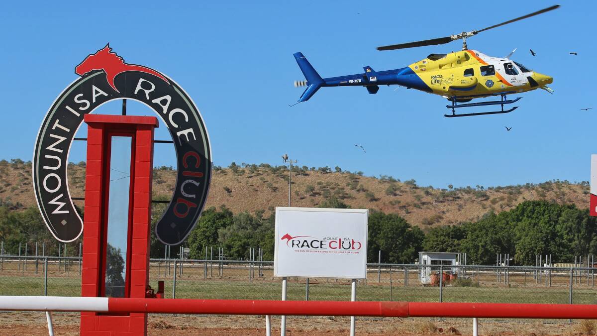 LifeFlight chopper arriving with the 2017 Mount Isa Cup. Photo: Sharon Crossland