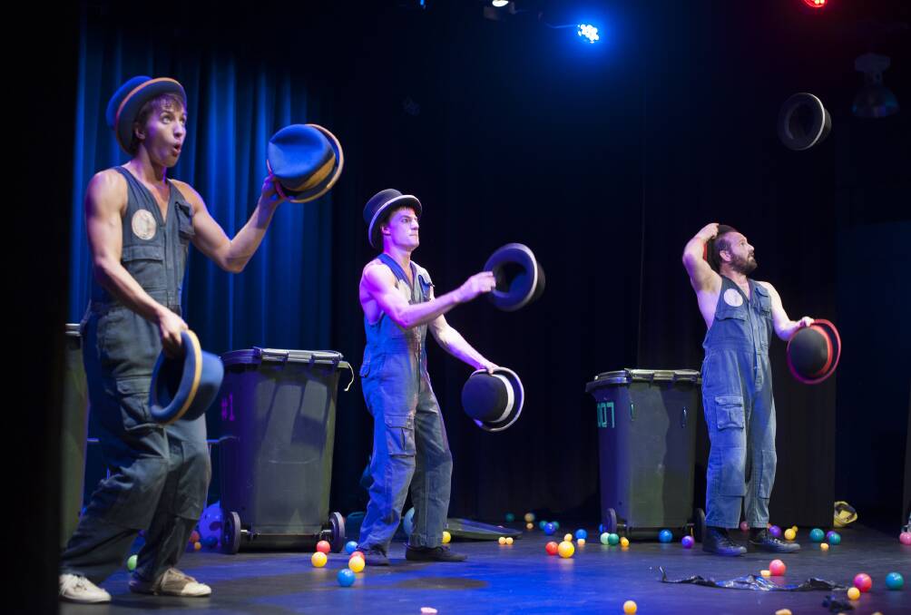 TRASH TRIO: Jamie Bretman, Jack Coleman and Thomas McDonald are all graduates of the National Institute of Circus Art (NICA) in Melbourne. Photo: supplied