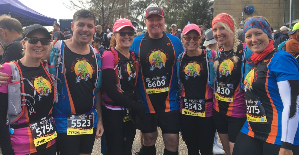 ON THE RUN: Mount Isa running club members at this year's UTA50 - Ultra Trail Australia 50km trail run at the Blue Mountains. Alison Whitehead (centre right) and Alice Moncrieff (far right). Photo: supplied